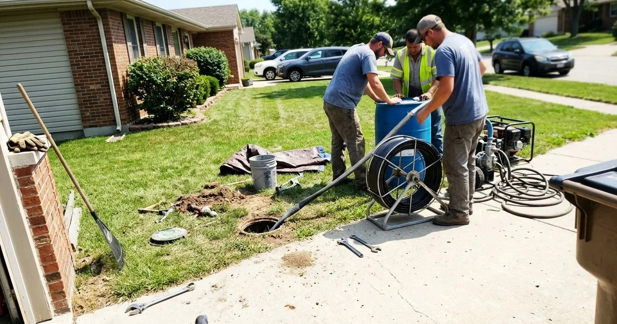 Trenchless pipe lining equipment set up at a residential cleanout with minimal digging